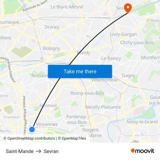Saint-Mande to Sevran map