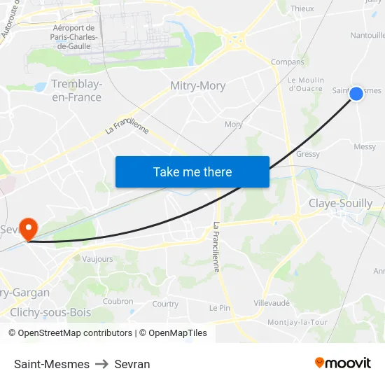 Saint-Mesmes to Sevran map