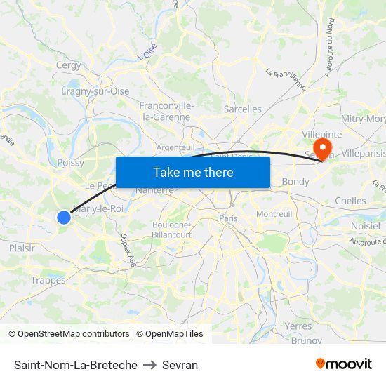 Saint-Nom-La-Breteche to Sevran map