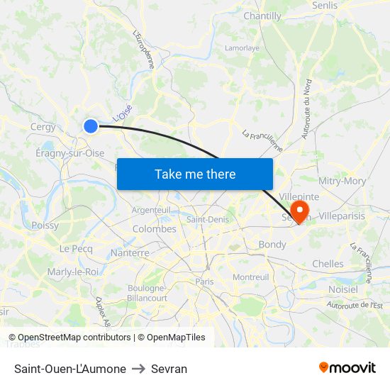 Saint-Ouen-L'Aumone to Sevran map