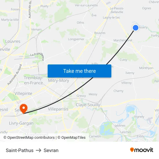 Saint-Pathus to Sevran map
