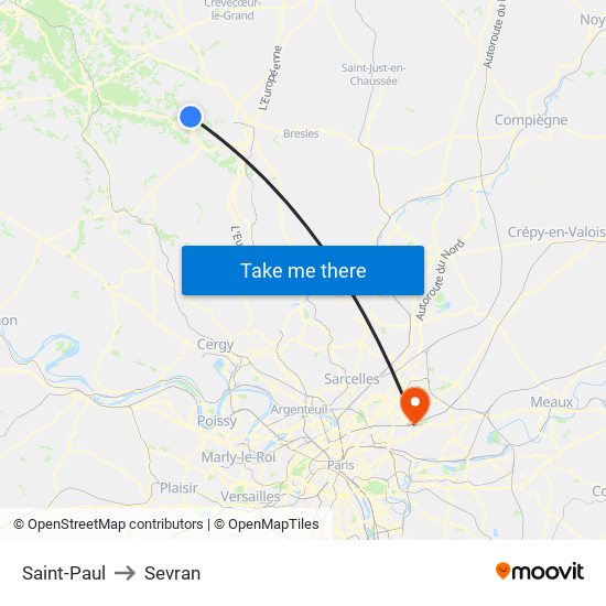 Saint-Paul to Sevran map