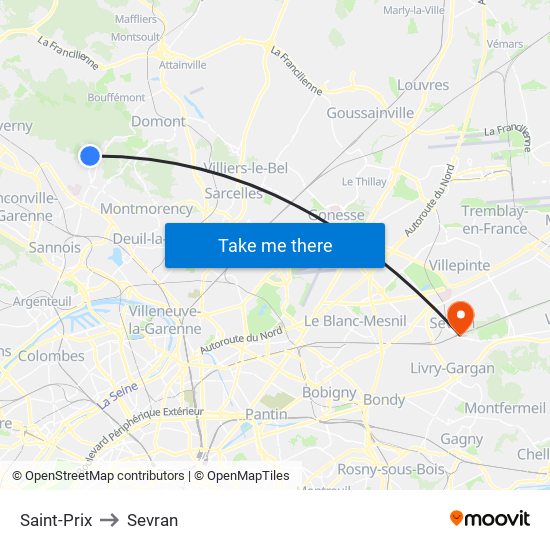 Saint-Prix to Sevran map