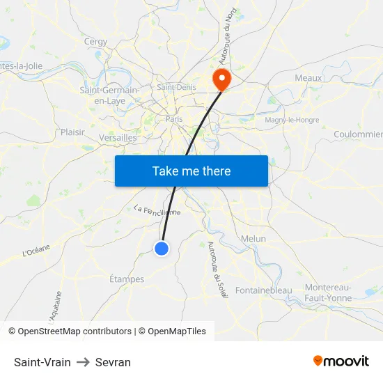 Saint-Vrain to Sevran map