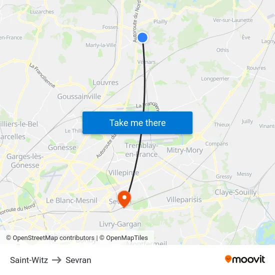 Saint-Witz to Sevran map