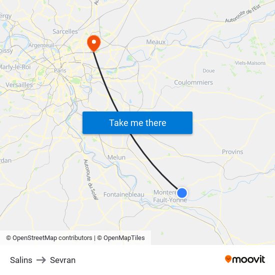Salins to Sevran map