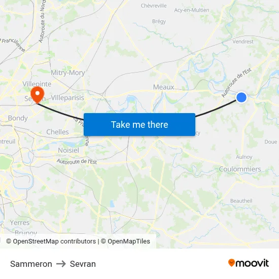 Sammeron to Sevran map
