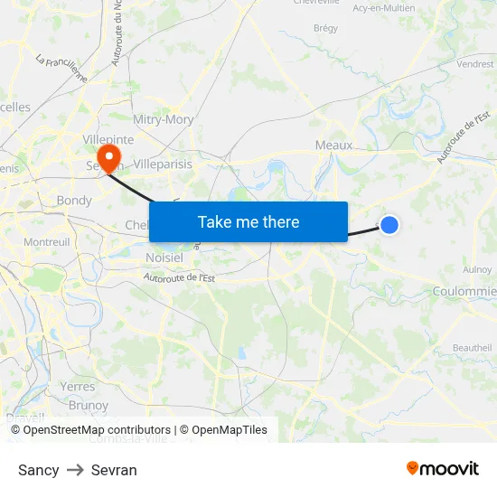 Sancy to Sevran map