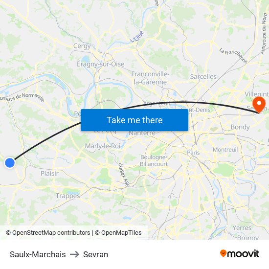 Saulx-Marchais to Sevran map