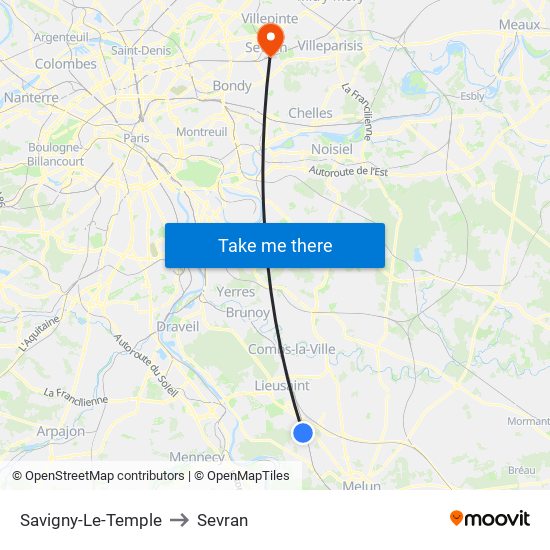 Savigny-Le-Temple to Sevran map