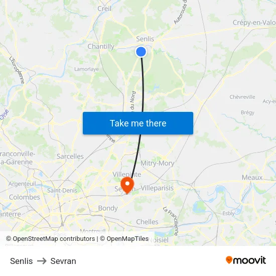Senlis to Sevran map