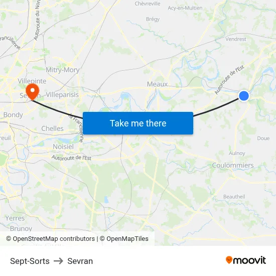 Sept-Sorts to Sevran map