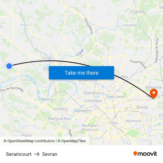 Seraincourt to Sevran map