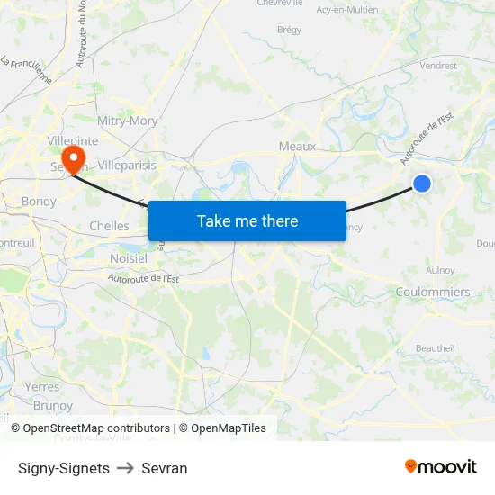 Signy-Signets to Sevran map
