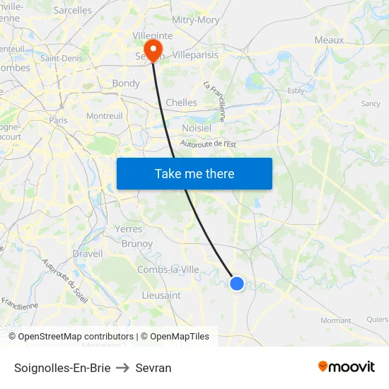 Soignolles-En-Brie to Sevran map