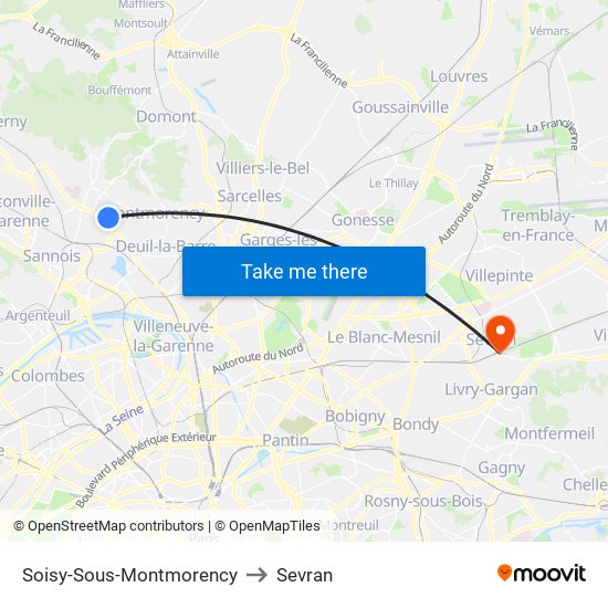 Soisy-Sous-Montmorency to Sevran map
