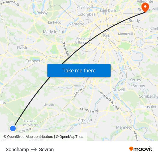 Sonchamp to Sevran map