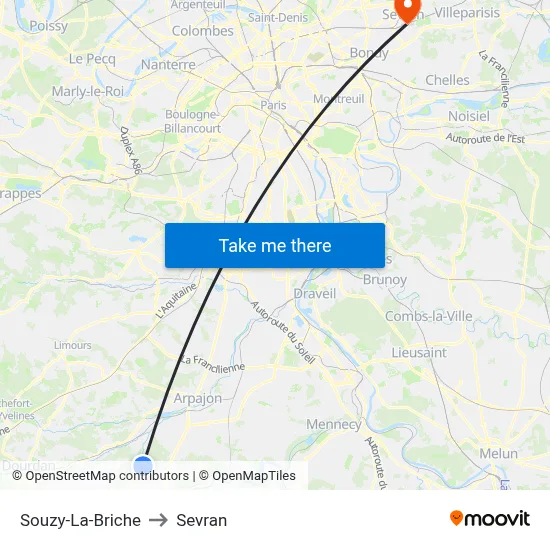 Souzy-La-Briche to Sevran map