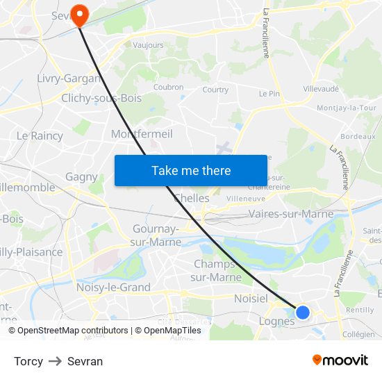 Torcy to Sevran map