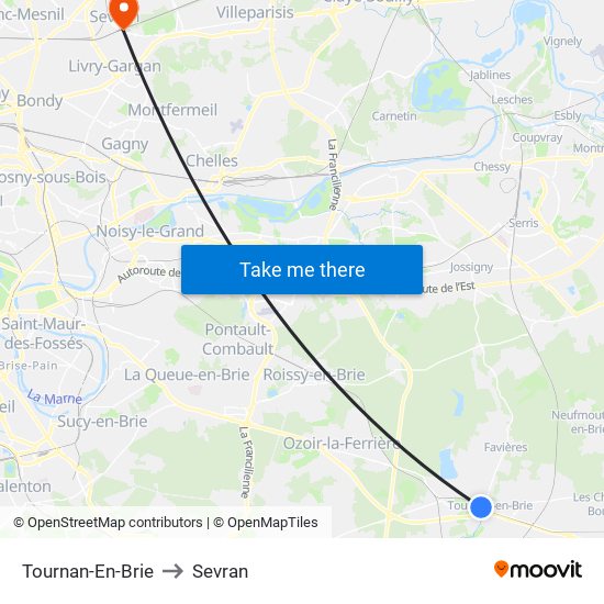 Tournan-En-Brie to Sevran map