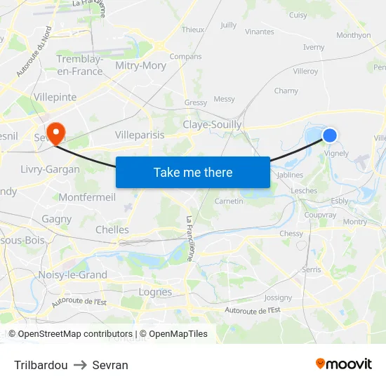 Trilbardou to Sevran map