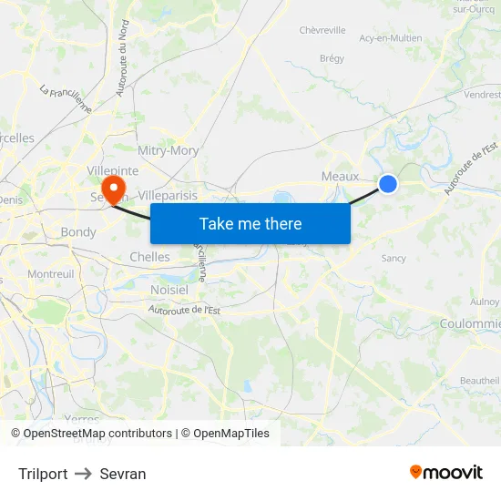 Trilport to Sevran map
