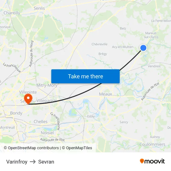 Varinfroy to Sevran map