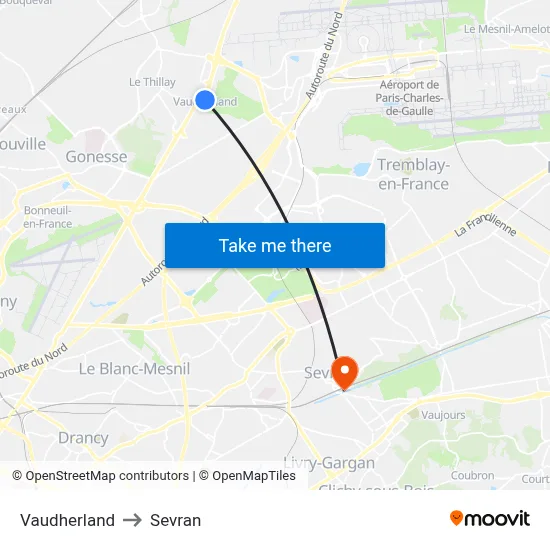 Vaudherland to Sevran map