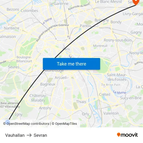 Vauhallan to Sevran map