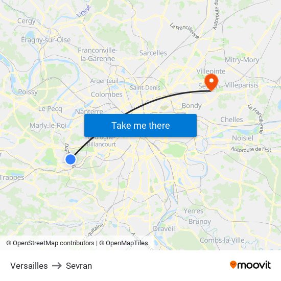 Versailles to Sevran map