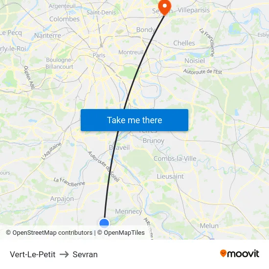 Vert-Le-Petit to Sevran map