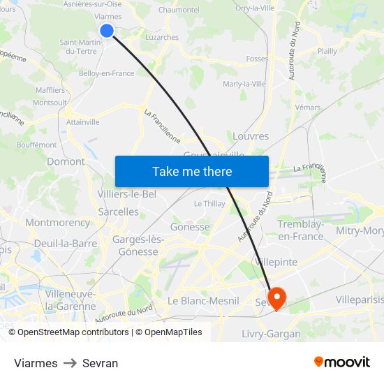 Viarmes to Sevran map