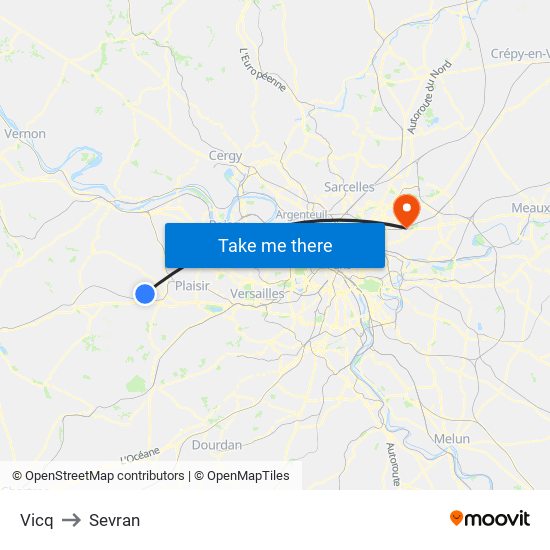 Vicq to Sevran map