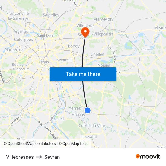 Villecresnes to Sevran map