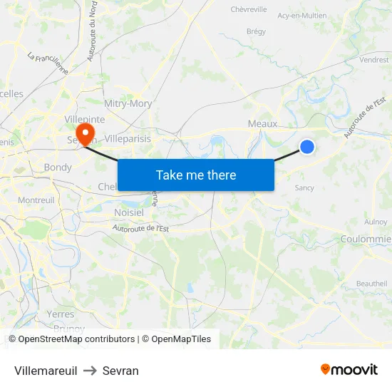 Villemareuil to Sevran map