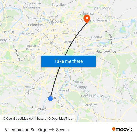 Villemoisson-Sur-Orge to Sevran map