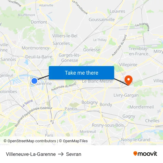 Villeneuve-La-Garenne to Sevran map