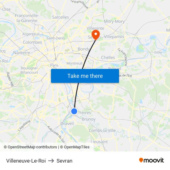 Villeneuve-Le-Roi to Sevran map