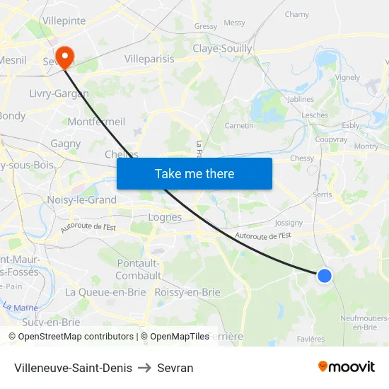 Villeneuve-Saint-Denis to Sevran map
