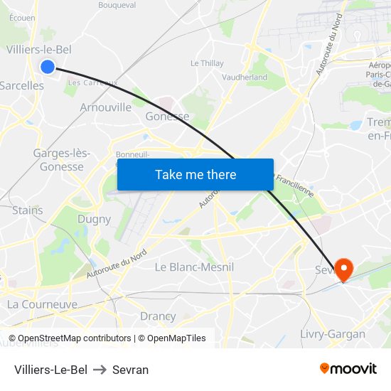 Villiers-Le-Bel to Sevran map