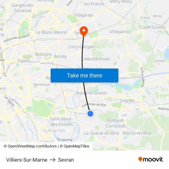 Villiers-Sur-Marne to Sevran map