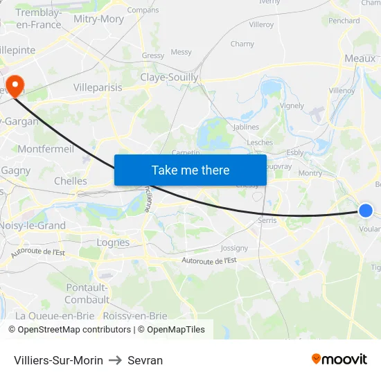 Villiers-Sur-Morin to Sevran map