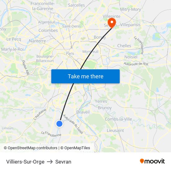 Villiers-Sur-Orge to Sevran map