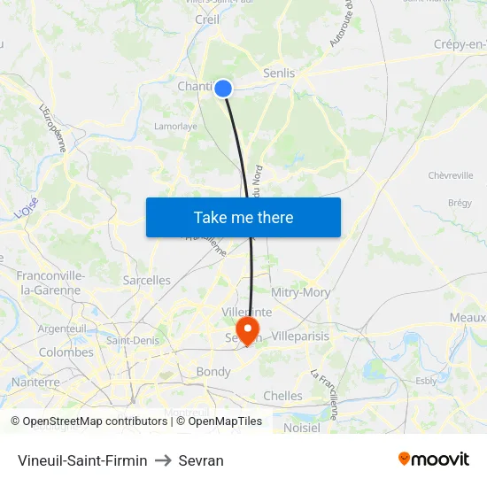 Vineuil-Saint-Firmin to Sevran map
