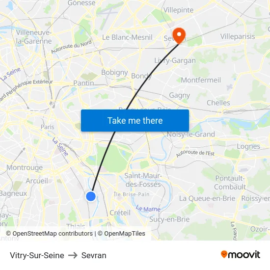 Vitry-Sur-Seine to Sevran map