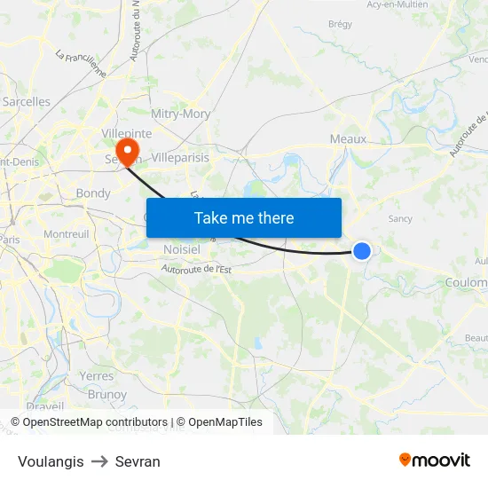 Voulangis to Sevran map