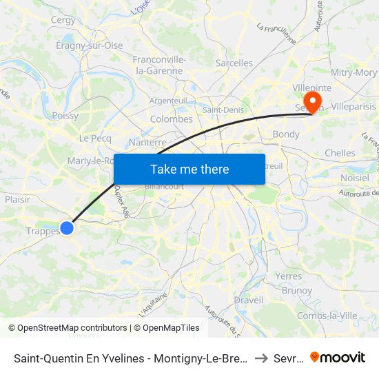 Saint-Quentin En Yvelines - Montigny-Le-Bretonneux to Sevran map