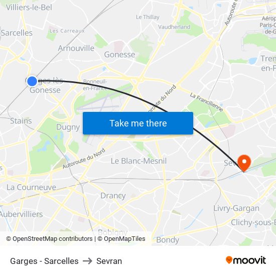 Garges - Sarcelles to Sevran map