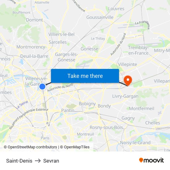 Saint-Denis to Sevran map