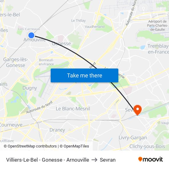 Villiers-Le-Bel - Gonesse - Arnouville to Sevran map